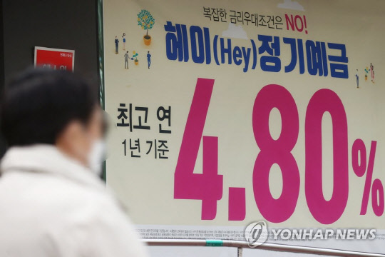 지난해 12월 29일 서울 시내 한 은행에 걸린 정기예금 금리 안내문. 연합뉴스